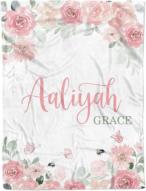 Arteaga Personalized Baby Blanket Floral Rose Plush Fleece 30''x40''
