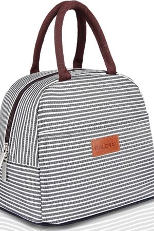 BALORAY Lunch Bag for Women Men Insulated Lunch Box for Adult Reusable Lunch Tote Bag for Work, Picnic or Travel(Black White Stripes)