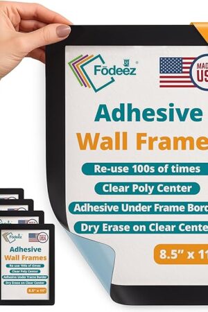 Adhesive 5-PACK Wall Frames, Signs & Photo Frame Document Holder - Non Acrylic Sign Holder 8.5 x 11 Sheet Protector, Certificate Holders, Non Magnetic Picture Frame, Letter Flyer Holder