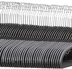 Amazon Basics Non-slip Heavy Duty Plastic Hanger with Rubber and Horizontal Bar, Pack of 50, Gray