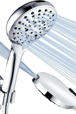 BRIGHT SHOWERS High Pressure Shower Head with Handheld, 9 Spray Settings Showerhead Built in Power Wash to Clean Tub and Pets, Extra Long 69" Hose, Adjustable Bracket, Chrome