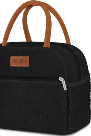 Coobiiya Lunch Box Lunch Bag for Women Adults Men, Reusable Cute Lunch Pail bag - Leakproof, Insulated Lunch Box Tote with Large Capacity, Cooler Lunch Container for Work/Travel/Office (Black)