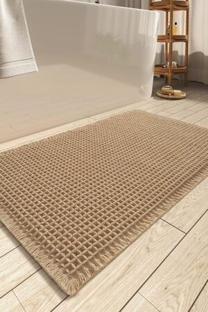 AMOAMI Super Absorbent Waffle Bath Mat, Non Slip Rubber Backed Machine Washable