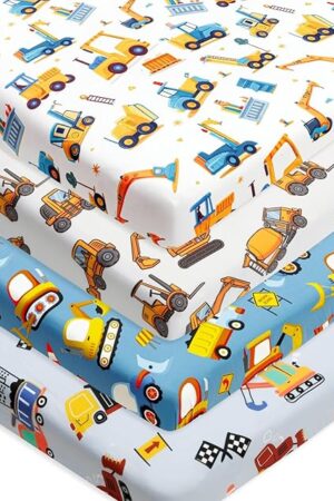 4 Pack Crib Sheets Soft Fitted Construction Truck Baby Boy