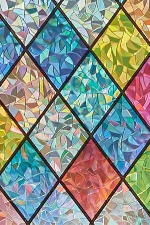 Window Privacy Film Stained Glass Decorative 3D Static Clings Rainbow Window Cling Colorful for Home Decoration, Anti-UV & Heat Control Non-Adhesive (17.5"x78.7")