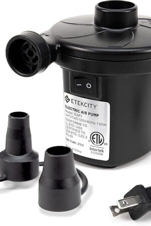 Etekcity Air Pump for Inflatables, Portable Electric Air Mattress Pump, Quick-Fill Perfect Inflator/Deflator for Couch, Blow up Pool Floats Raft Bed Boat Toy with Nozzles, 110-120V, Black
