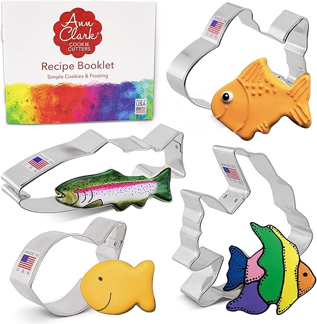 Ann Clark 4-Pc. Fish Cookie Cutters - Cute Goldfish & Angel Fish Shapes, Made in the USA
