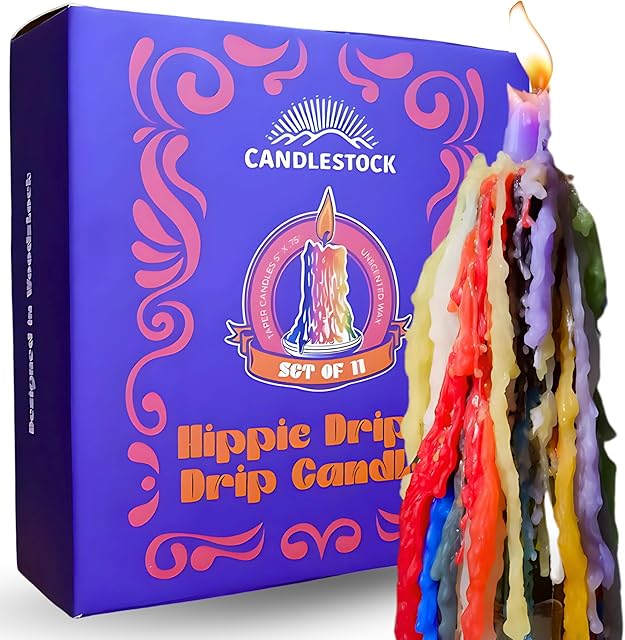 Candlestock Hippie Drippy Drip Candles - Pack of 11 Dripping Taper Candles - Wine Bottle Melting Candles (1 of Each Color)