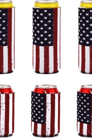 XINRUI Can Coolers Sleeves,6 Pack USA Flag Reusable Beer Bottle Cup Insulator 12 oz Neoprene Hot and Cold Drinks Soda Cover for Events or Weddings Bachelorette Parties Funny Party Supplies(Flag)