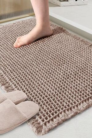 ZALL Tan Waffle Bath Mat Bathroom Rug Brown 18x30inch