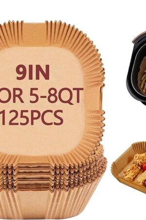 9 Inch Air Fryer Liners Disposable, 125 Pack Parchment Paper Sheets for Air Fryer Basket, Non-Stick, Disposable, Unbleached, Heat Resistant, Fits 5-8 QT Air Fryers, Oil-Free & Healthy Cooking