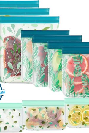 10 Pack Dishwasher Safe Reusable PEVA Food Storage Bags, Leak proof Reusable Freezer Bags for Food Storage Home Organization Traval & Make-up BPA FREE for Food Storage Home BPA FREE for Salad Fruit