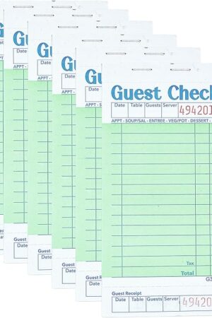Budgenix Guest Checks Server Note Pads 6 Pack 300 Orders, Green Guest Check Pads with Bottom Receipt, Waitress Notepad for Restaurant Business