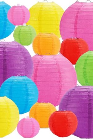 16 Pcs Colorful Paper Lanterns, Multi-Color Chinese or Japanese Hanging Paper Lanterns Decorations for Party, Classroom, Wedding, Home Decorations(Size of 4, 6, 8, 10 In)