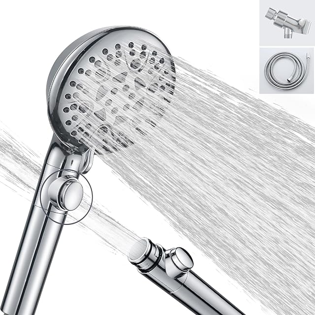 Handheld Shower Heads with ON OFF Switch,Extra Long 79-inch Hose 8 Spray Settings High Pressure Detachable Showerhead,Built-in Power Sprayer to Clean Pets, Adjustable Angle Bracket,Silver