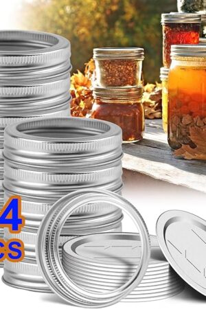 Canning Jar Lids With Rings For Mason Regular Mouth 24Pcs Regular Mouth Kerr Ball Jars Lids With Rings Good Sealing Performance Food Grade Material Kerr Mason Jars For Canning Food Fruits DIY Jam