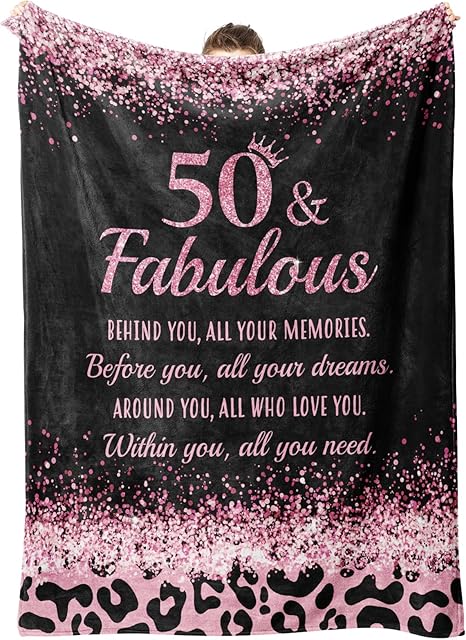 50th Birthday Gifts for Her- 50 and Fabulous Cheetah Leopard Print Flannel Blanket- 50 Years Old Gifts for Women, 50th Birthday Gifts for Women, Friends, Mom, Wife, Aunt, Sister, 60"*50"