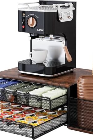 Coffee Bar Organizer, 60 Capacity K Cup Organizer for Countertop, 2 Tier Sliding Coffee Pod Storage Drawer with Disposable Cup & Lid Holder, Black