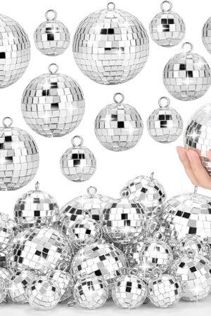 26 PCS Disco Ball, 5 Sizes Disco Ball Ornaments Mini Mirror Silver Disco Balls Cake Topper Disco Themed Party Christmas Tree Ornaments Supplies (3.2inch, 2.4 Inch, 2 Inch, 1.6 Inch, 1.2 Inch)