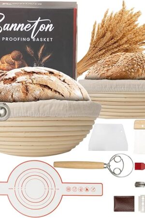 Banneton Bread Proofing Basket Set - Sourdough Starter Kit with Bread Making Tools Like 9" & 10" Baskets, Whisk, Brush, Scraper, Lame, Blades, Liners & More - Premium Sourdough Bread Baking Supplies