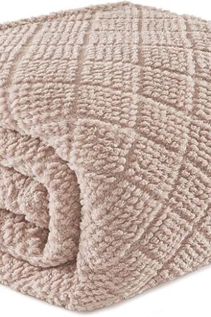Whale Flotilla Fleece Queen Size Blanket Jacquard Waffle 90x90 Inch Camel