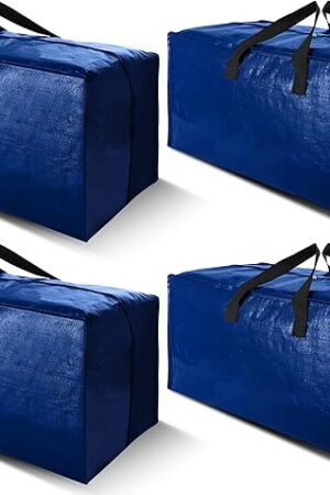 Cosy Family 4 Pack Heavy Duty Extra Large Moving Bags with Backpack Straps - Strong Handles & Zippers, Storage Totes For Space Saving, Fold Flat, Alternative to Moving Box (X-Large-Set of 4, Blue)