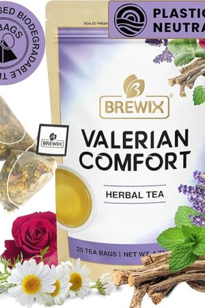BREWIX, Valerian Comfort Tea for Sleep and Relaxation (25 Pyramid Bags) Caffeine-Free and Calming for Bedtime | Valerian Root, Chamomile & Lavender | Perfect Wellness Sleep
