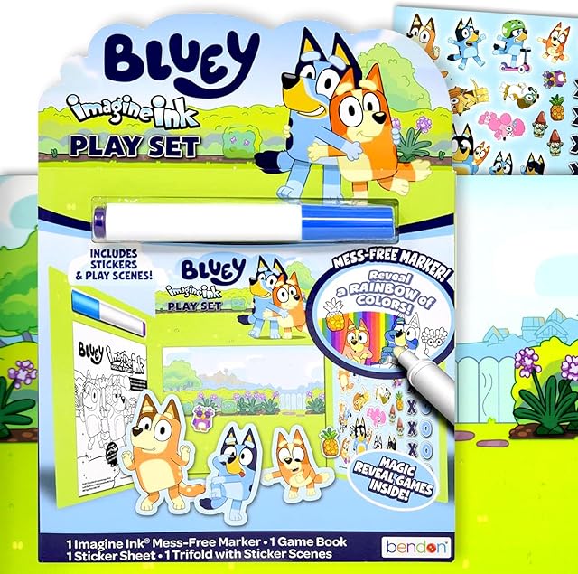 The Bluey Imagine Ink Coloring and Stickers Set for Kids Road Trip & Travel Activity Includes Game Book, Sticker Sheet with Sticker Scenes