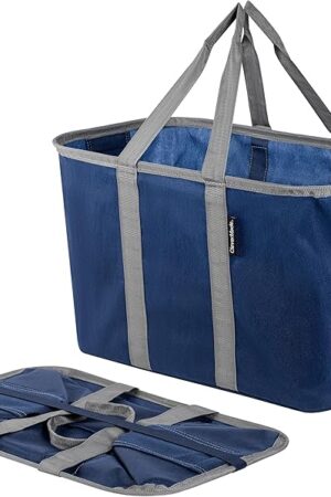 CleverMade EcoBasket Reusable Grocery Tote - Collapsible Storage Shopping Organizer - Heavy Duty Utility Bag Home