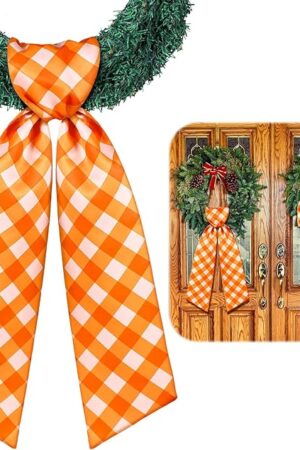 2 Pcs Wreath Sash for Front Door Chinoiserie Easter Spring Wreath Sash Accessories for Embroidery Monogram Outdoor Indoor Party Yard Doorway Wall Decor 4.5" W x 56" L(Autumn)