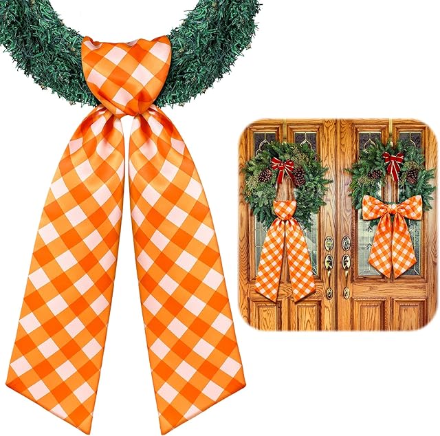 2 Pcs Wreath Sash for Front Door Chinoiserie Easter Spring Wreath Sash Accessories for Embroidery Monogram Outdoor Indoor Party Yard Doorway Wall Decor 4.5" W x 56" L(Autumn)