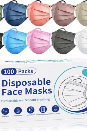 Disposable Face Mask For Adults - Travel Essentials, 100 Pack Individually Wrapped, 4 Ply Protection,Safety Masks Disposable