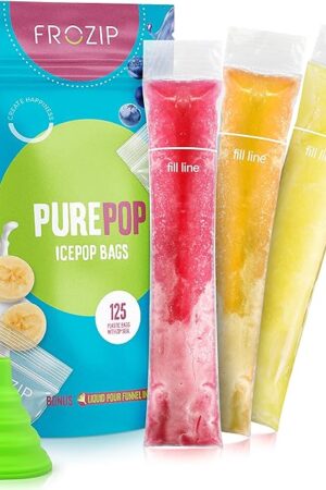 125 Disposable Ice Popsicle Mold Bags| BPA Free Freezer Tubes With Zip Seals | For Healthy Snacks, Yogurt Sticks, Juice & Fruit Smoothies, Ice Candy Pops| Comes With A Funnel (8x2")