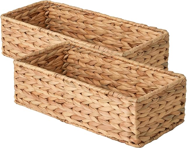 StorageWorks Toilet Tank Basket for Bathroom, Water Hyacinth Storage Baskets for Toilet Tank Top, 2-Pack