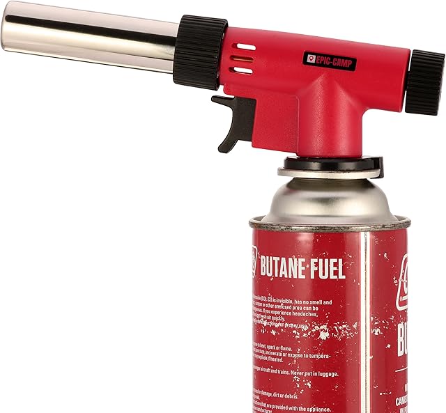 Butane Fuel Torch Lighter, Culinary Torches Chef Cooking Professional Adjustable Flame with Reverse Use for Creme, Brulee, BBQ, Baking, Camping, Firestarting by Epic Camp (Butane Fuel Not Included)