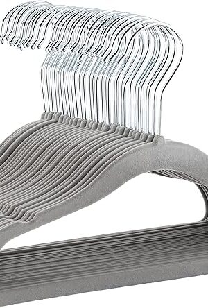 Amazon Basics Kids Velvet, Non-Slip Clothes Hangers (baby/toddler), 11.6 inches (for baby clothes), Pack of 30, Gray