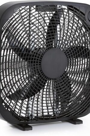 Amazon Basics 3 Speed Box Fan, Indoor Electric Fan for Home Cooling, 5 Blades, Lightweight Design, 67 Watts, 20-Inch, Black, 6.8"D x 20.86"W x 21.33"H