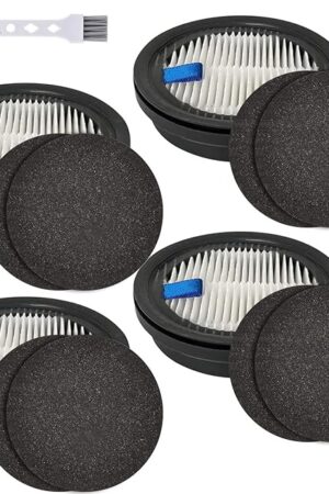 4 Pack HEPA Filters and 8 Pack Sponge Filters Replacement for Afoddon A200Pro/A200, ORFELD B08/C10A/C10G and NEQUARE S12 S25 S26 Series Cordless Vacuum Cleaner with Brush