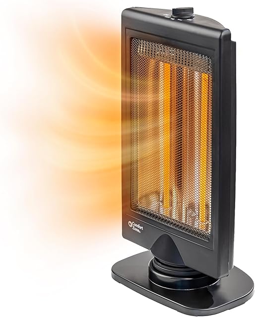 Comfort Zone Oscillating Portable Space Heater, Flat Panel, Halogen, Infrared, Electric, Adjustable Tilt, Overheat Sensor, Stay-Cool, & Tip-Over Switch, Ideal for Home, Bedroom, & Office, 800W, CZHTV9