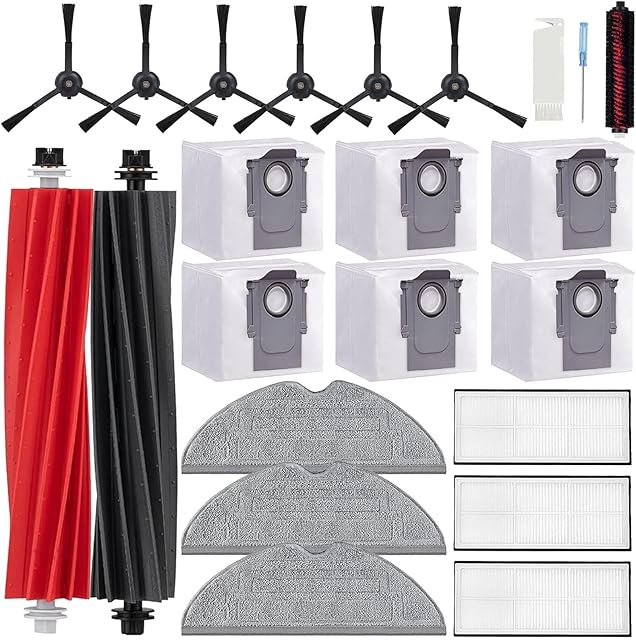 S8 Pro Accessories - Replacement Parts for Roborock S8 Pro Ultra Robot Vacuum Cleaner, 1 Main Brush, 1 Rubber Roller Brush, 3 HEPA Filters, 3 Mop Cloths, 6 Side Brushes, 6 Vacuum Dust Bags
