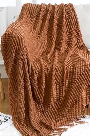 Blagic Knitted Throw Blanket for Couch and Bed, Soft & Cozy Knit Blanket with Tassel, Burnt Orange Lightweight Decorative Blankets & Throws, Farmhouse Warm Woven Blanket for All Seasons,50" W x 60" L