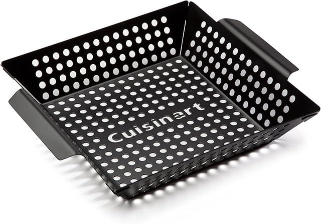 Cuisinart 11" x 11" Non-Stick Grill Wok, Perforated BBQ Grill Basket for Grilling Veggies, Meat & Stir-Fry, Outdoor Grilling Basket for Charcoal and Gas Grills