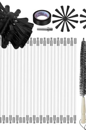 30Feet Chimney Sweep Kit - 6 in Brush Head, Dryer Vent Cleaner, Rotary Cleaning System for Flue/Fireplace/Sewage Pipe/Hood With 23 Nylon Flexible Rods