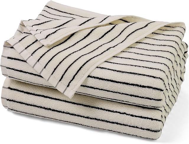 Jacquotha Black and White Striped Bath Towels Set of 2, Lighter & Quick Dry Towels Large 27.5 x 55 inches, Farmhouse for Bathroom, Pool, Shower