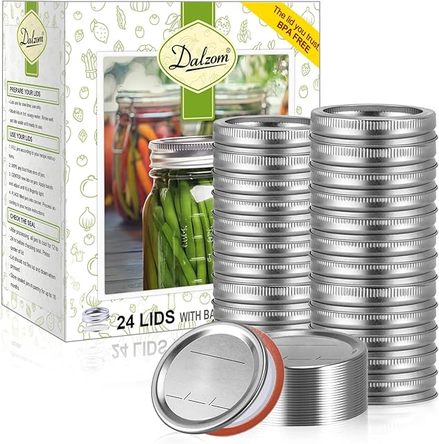 Dalzom® 48Pcs Canning Lids with Rings Regular Mouth, Premium Mason Jar Lids with Bands/Rings for Ball, Kerr Jars - Food Grade Material, 100% Fit & Airtight for Regular Mouth Mason Jars