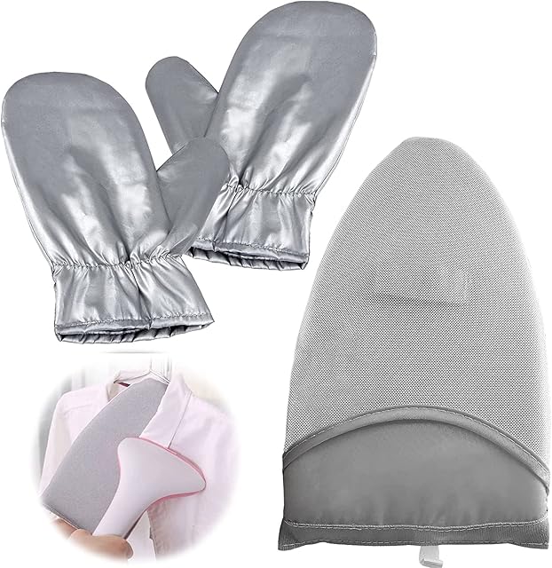 Bimkole 2 PCS Garment Steamer Ironing Glove, Anti Steam Gloves Waterproof Durable Heat Resistant Clothes Protective Ironing Glove for Garment Steamer Clothes Kitchen Baking Silver (Pointy)