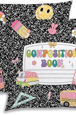 Composition Notebook Throw Pillow Covers Back to School Party Decoration First Day of School Classroom Home Bed Couch Sofa Decor Set of 2