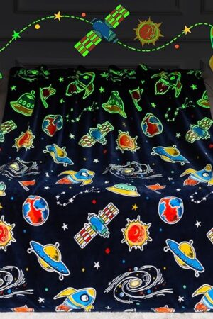 Boulou Glow in The Dark Galaxy Space Blanket Star Planet and Solar System Spaceship