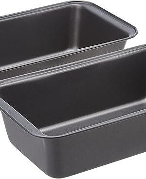 Amazon Basics Rectangular Baking Bread Loaf Pan, 9.5 x 5 Inch, Set of 2, Gray