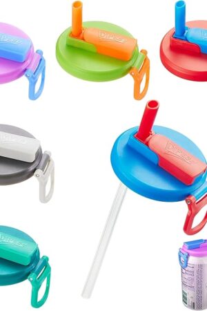 6 pack 6 color Soda Can Lids with Straws, Reusable Silicone Straws Soda ​Can Covers, BPA-Free,Airtight Seal, Easy to Use, Prevents Spills, Fits Standard Cans.